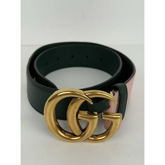 Gucci Double G Memorable Buckle Belt Pink and Green with Gold Hardware - Picture 4 of 6